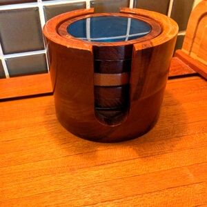 Elegant Agate and Wood Coaster Set with Holder